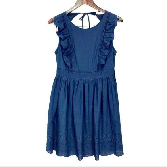 Altar'd State Ruffled Eyelet Dress Women’s Size M Open Back Scalloped Hem Blue - Picture 1 of 9